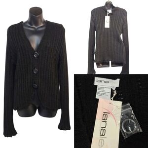 Lana Lee Womens Size S/p Black knit V-Neck Sweater Cardigan Button Soft Cozy NWT
